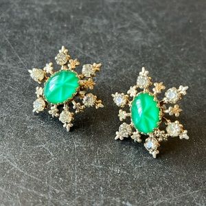 Vintage screw back earrings with green and gold tone costume jewelry